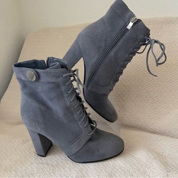 Ivanka Trump Gray Suede Retro Ankle Boots Women’s 6M Lace-Up Block Heel Side Zip - Picture 2 of 14